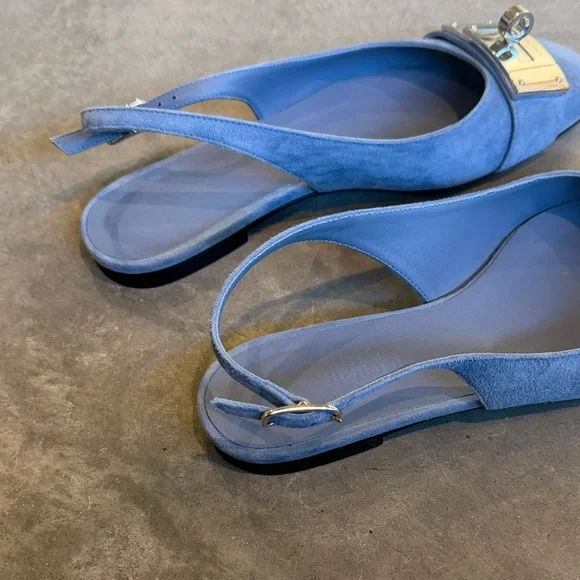 Hermes baby Blue Slingback Flats with Silver Buckle - Picture 5 of 6